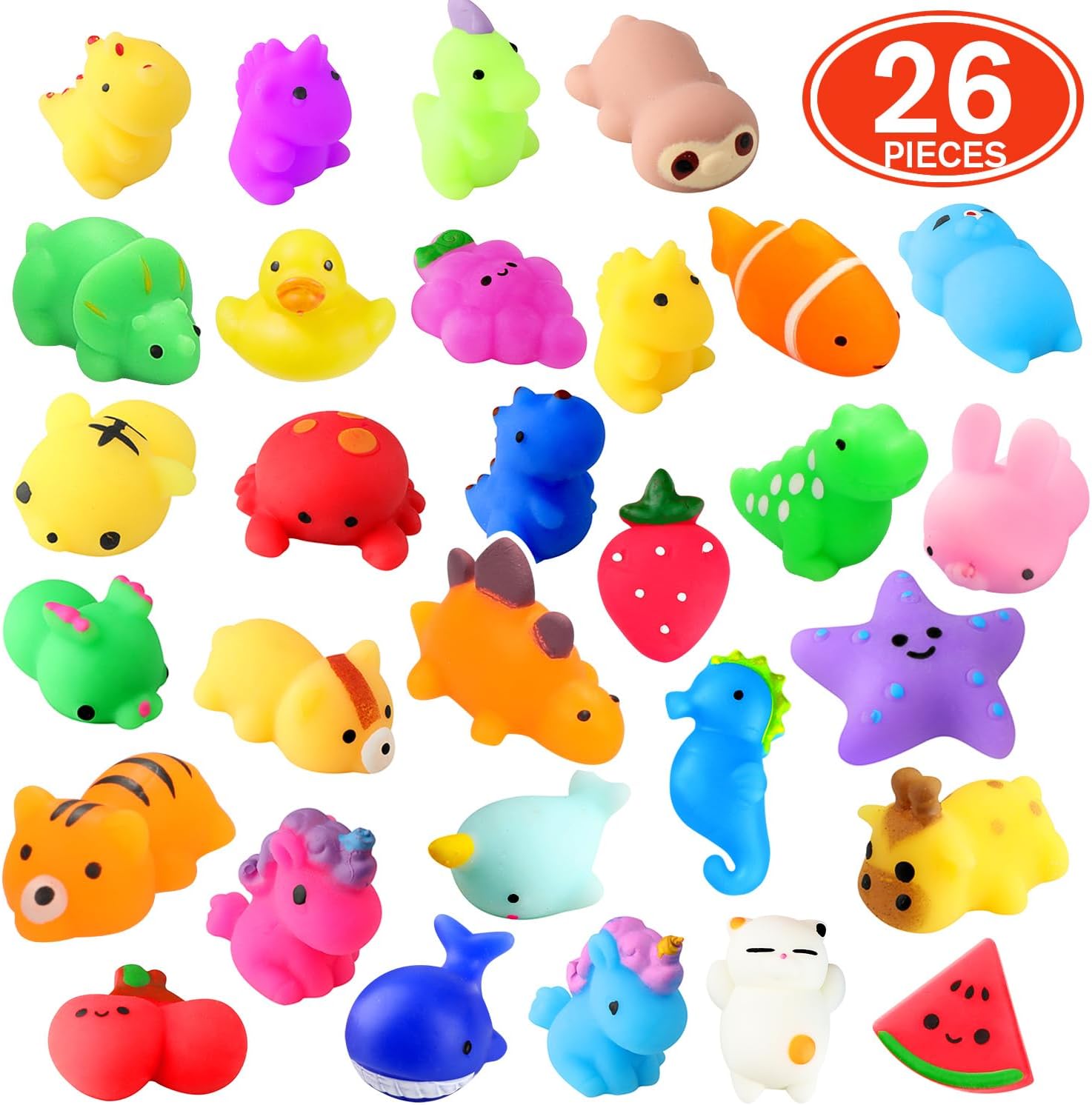 Squishies, 26 Pack Mochi Squishy Toys - Kawaii Cat Squishys Slow Rising Animals - Party Favors, Goodie Bag, Birthday Gifts, Mini Squishies Stress Reliever Toy Pack 24hrsmart